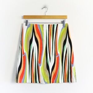 Halogen Anthropologie skirt abstract print straight striped 4P petite cotton